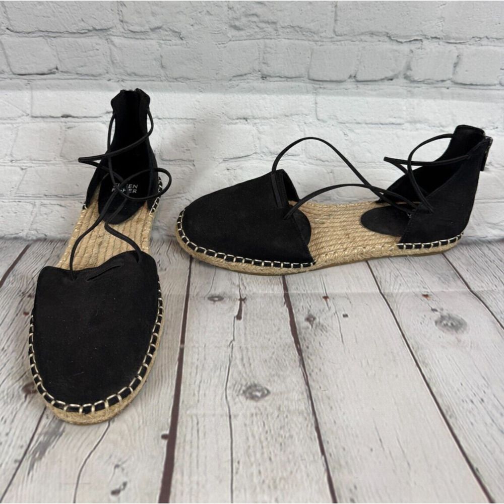 EILEEN FISHER Lala espadrille flat black sandals size 7.5 NWOB